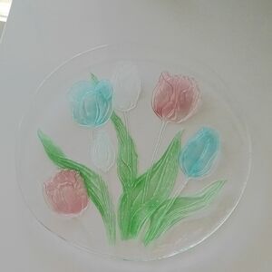 Get It In Time For Easter L.E. Smith Fused Art Glass Tulip Plate